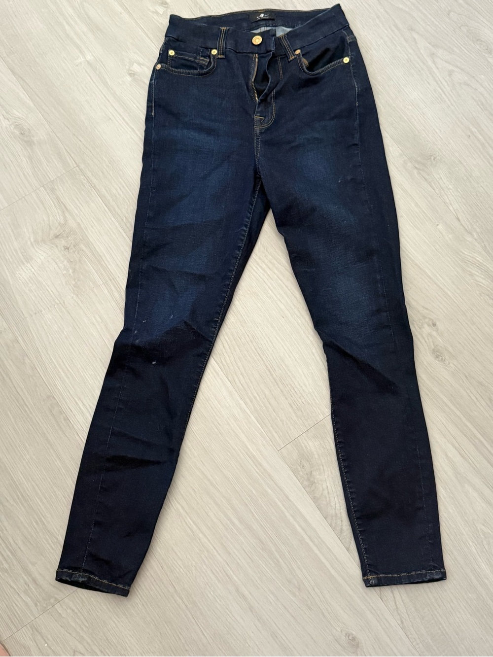 7 For All Mankind Dark Blue Skinny Jeans with Gold Hardware